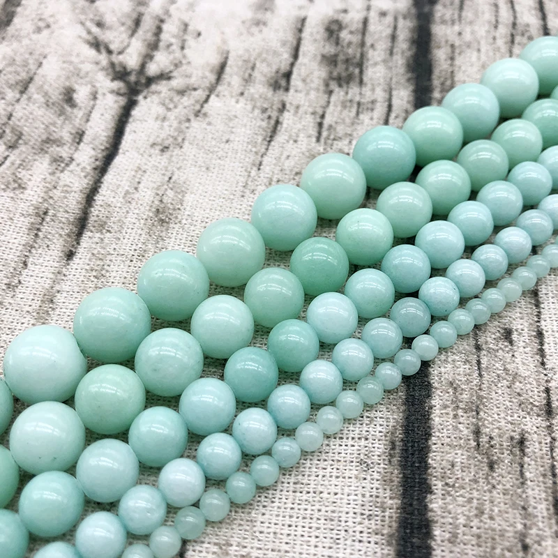 

Natural Blue Amazonite Stone Beads Round Loose Spacer Beads 4 6 8 10 12MM For Jewelry Making Fit DIY Bracelet 15"Inches