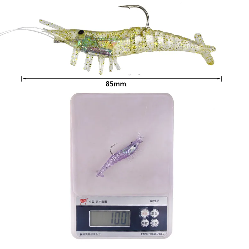 JYJ Lure 3 pieces 85mm 10G Soft artificial shrimp craws lure silicone lead fish bait bass wobbler lure with single hooks