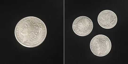 Super Triple Coin (Morgan Dollar, with DVD) Magic Tricks Appear Vanish Magia Magician Close Up Illusions Gimmick Props Mentalism