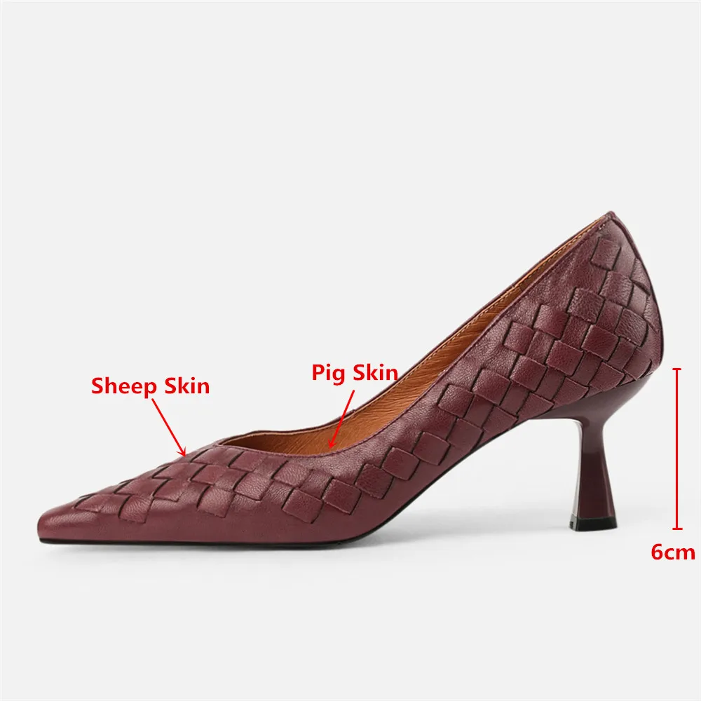 MILI-MIYA Concise Women Pumps Genuine Leather Woven Shallow Early Spring High Heel Pointed Toe Dress Daily Life Wild Footwear