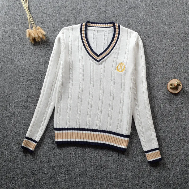 British School Uniform JK Sweater Cute Knitted New Sweater Cotton School Girls Uniform Tops Sweet Long Sleeve Sweater Blue White