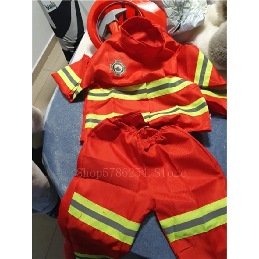 Kids Firefighter Work Wear Boys Fireman Role Play Uniforms Sam Clothing Halloween Cosplay Costumes Children Carnival Fancy Suit