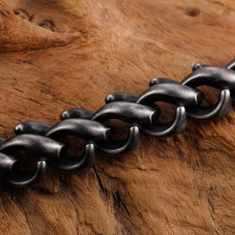 Kalen Rock Matte Link Chain Bracelets for Men Stainless Steel Brushed Black Hand Chain Bracelet Homme Punk Jewelry Gift