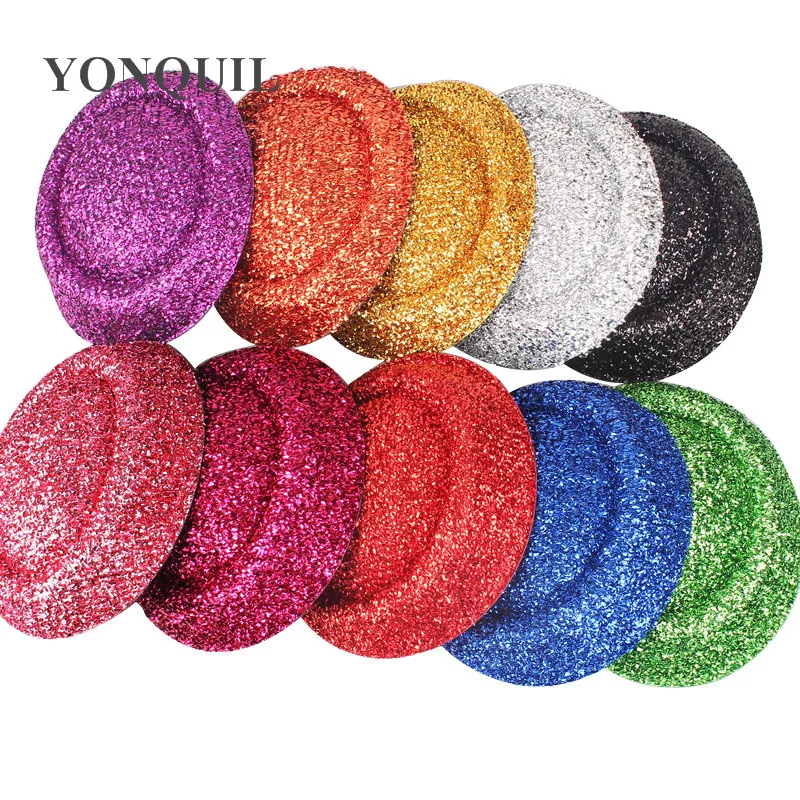 

New Style 16 CM Mini Top Fascinator Hats Blingbling Children Party Hats Base Girls Show Hair Accessories 12 Pieces/Lot