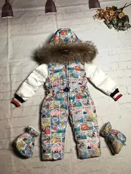 Real fur hooded 2021 Winter Jacket child jackets children jumpsuit snow suit girl floral limbing down romper ski suits outerwear