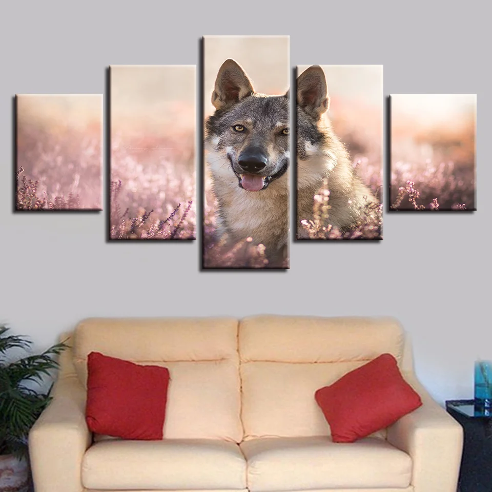 

Animal Wolf HD Printed Painting for Living Room, Wall Poster, Pictures, Modern Art, Wallpaper Frame, 5 Panel, Home Decoration