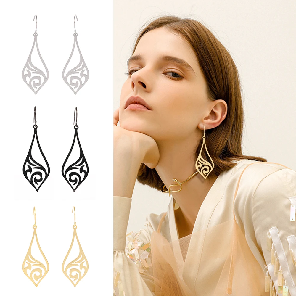 Sipuris Filigree Tear Dangle Drop Earrings Stainless Steel Vintage Filigree Earrings for Women Bohemia Jewelry Accessories