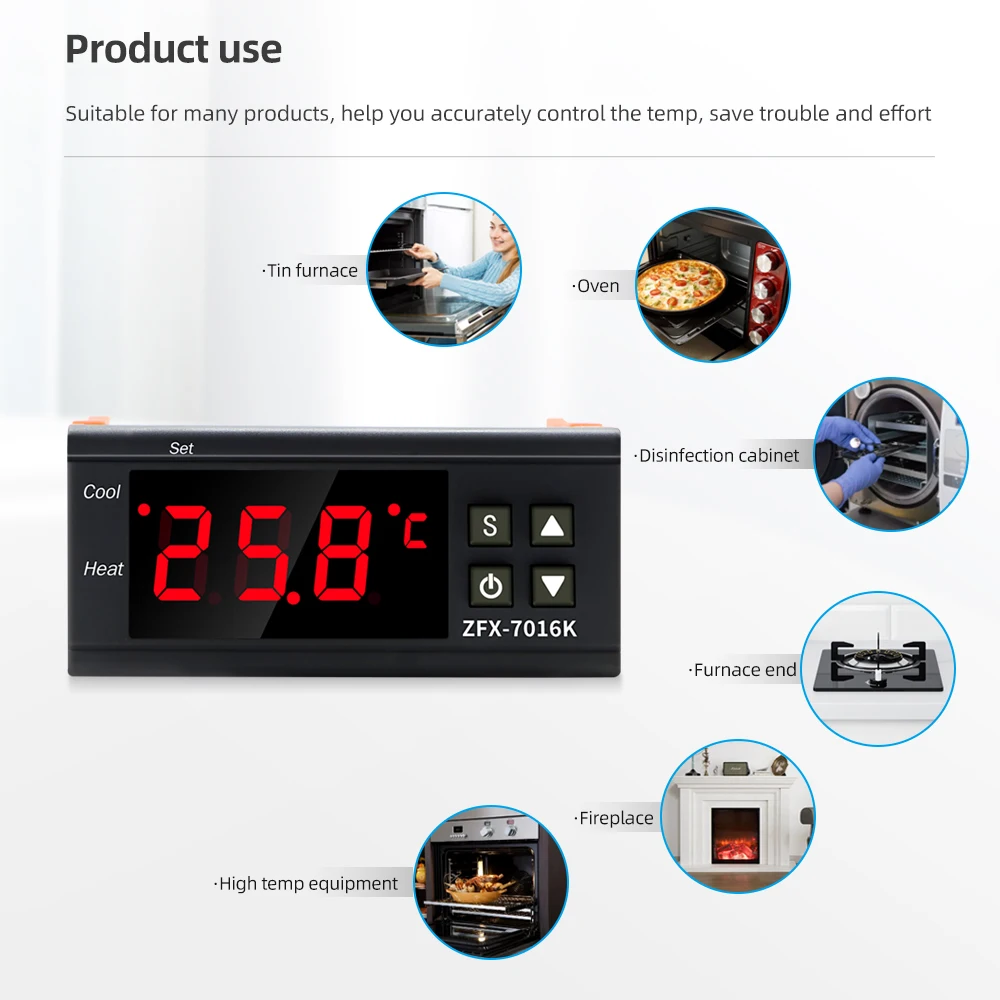 ZFX-7016K Digital Temperature Controller Thermostat Thermoregulator Incubator Thermometer Control Switch 10A 30A 12V 24V 220V