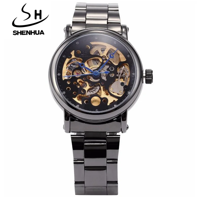 SHENHUA Women Watches Fashion Steampunk Black Automatic Mechanical Watches Women Casual Ladies Watch relogio feminino