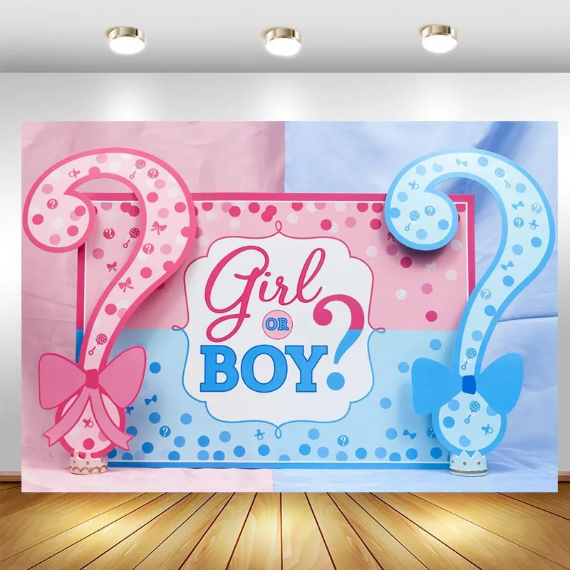 

Boy or Girl Gender Reveal Party Background Blue and Pink Revelation Baby Shower Decorations Banner Backdrop Newborn Photography