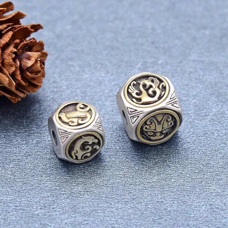 Handcrafted 925 Silver The Chinese Four Mythic Beasts Bead Lucky Amnial Beads Good Luck Loose Beads DIY Jewelry Accessories