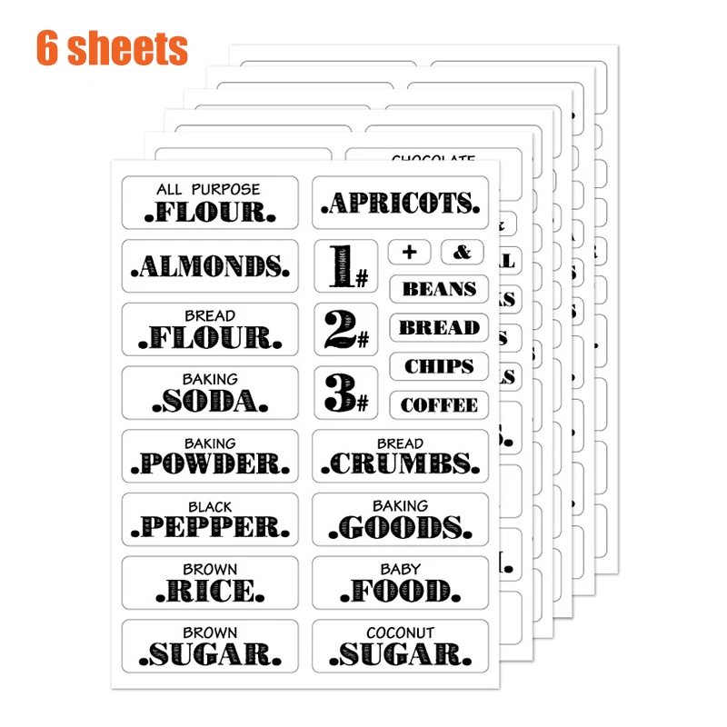 Farmhouse Pantry Labels 6 Sheets Transparent Waterproof Pantry Stickers Food Jar Labels for Pantry Organization CLH@8