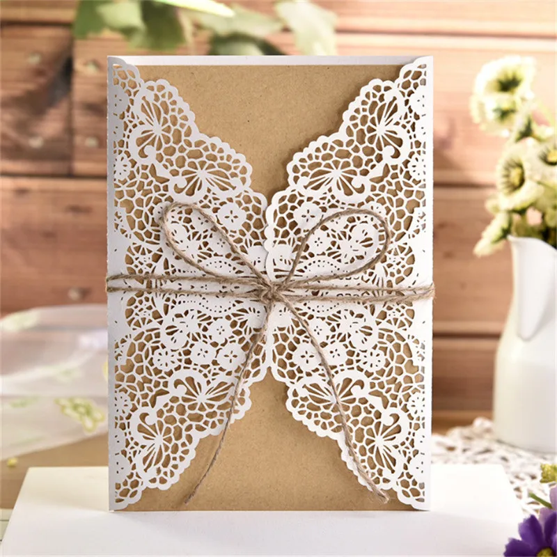 Vintage Invitation Card Outdoor Wedding Marriage Celebration Party Decoration Floral Laser Cutting Customized Text Printing