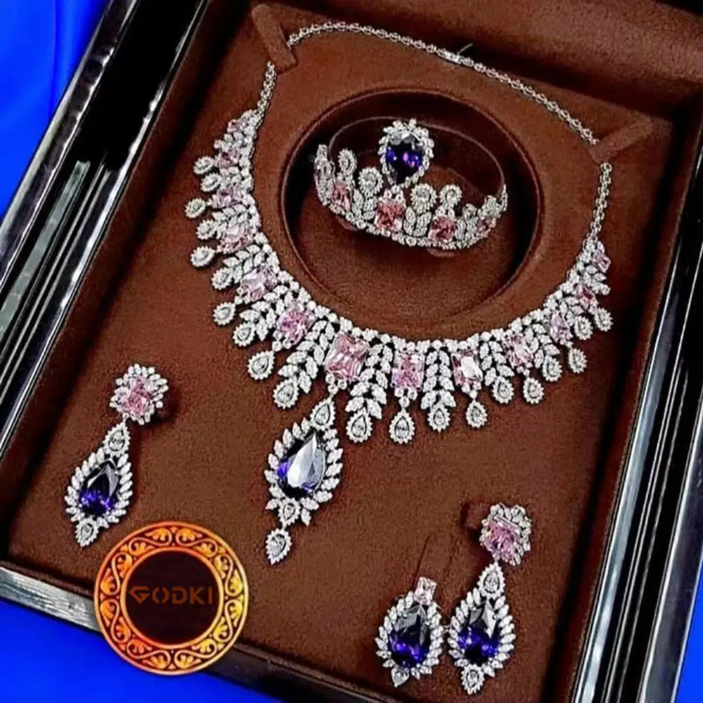 

GODKI Luxury SAUDI ARABIA HIGH Jewelry Sets For Women Wedding Necklace Earring Set Cubic Zircon Dubai Bridal jewelry Set 2020