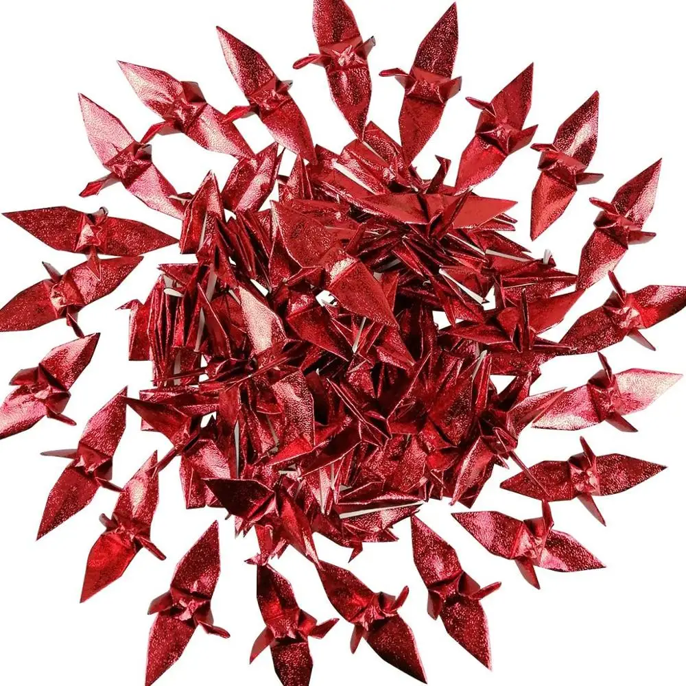 100PCS Red Premade Origami Paper Cranes 1000 Japanese Crane DIY Garland For Wedding Decoration Baby Shower Birthday Party Decor