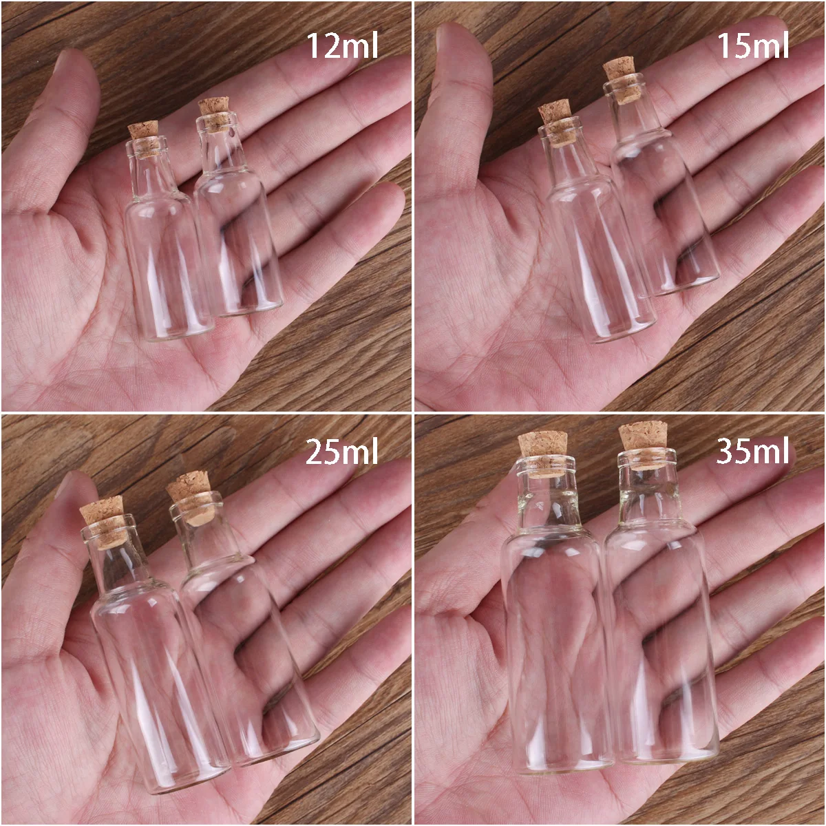 12ml 15ml 25ml 35ml Glass Bottles with Cork Stopper Wishing Bottles for Wedding Crafts Gift