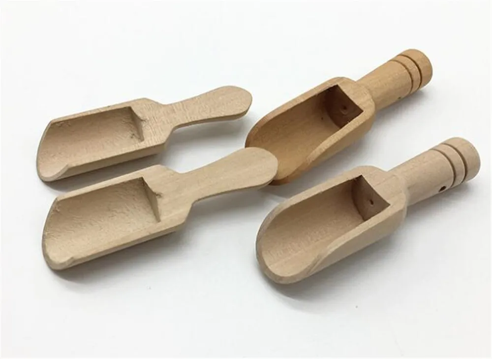 New 200pcs/lot Wooden Round Handle Scoop Teaspoon Small Salt Shovel Milk Powder Scoops Wood Condiment Spoons