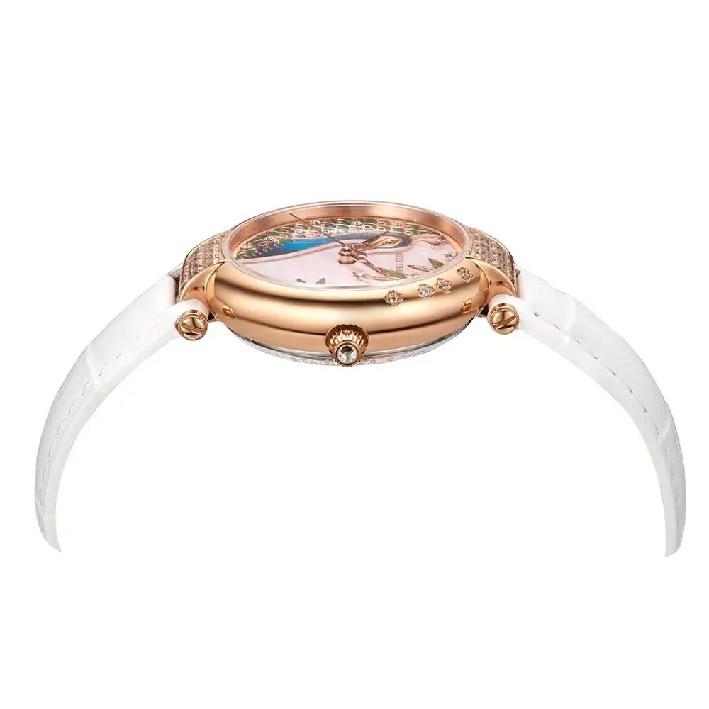 Reloj Automático de lujo de oro rosa - Reef Tiger RT Top Brand Day Date Function Moda Mujer Correa de cuero RGA1587