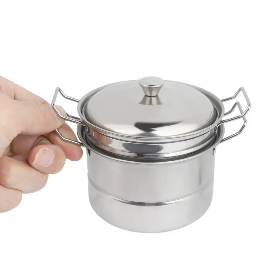 Fashionable Stainless Steel Mini Pretend Pot Children Play House Kitchen  Cooking Food Kitchen Cooking Steam Pot