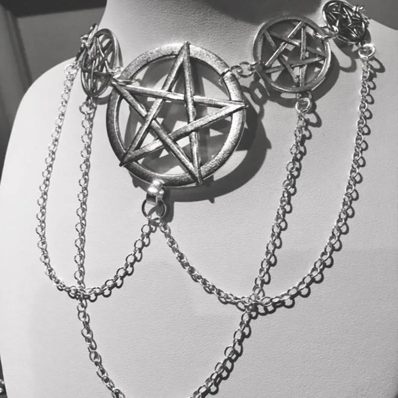Statement pentacle Gothic rosary necklace