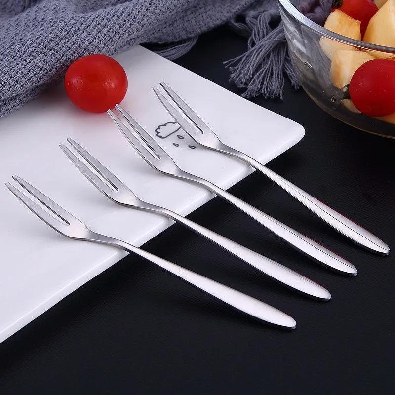 Multifunctional Stainless Steel Fruit Fork, Two-toothed Fork, Cake Fork, Western Small, Household Kitchen Accessories, 6Pcs