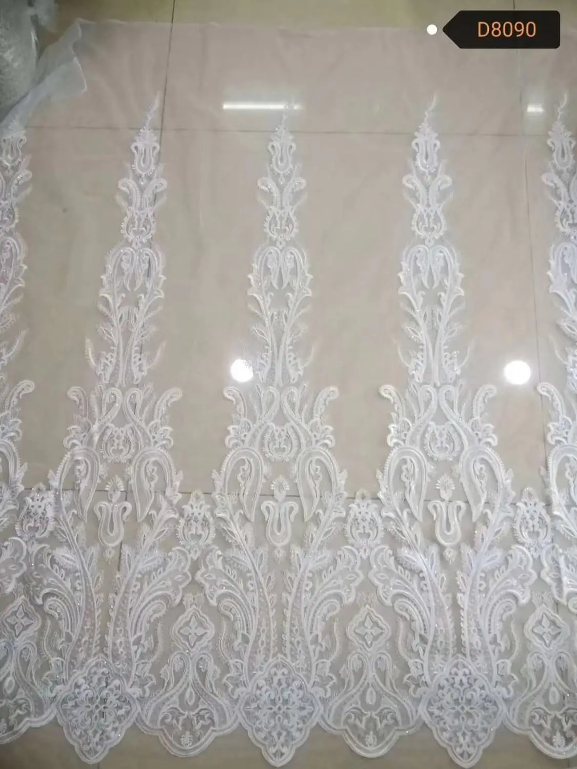 

Wholesale Ivory Sequins embroidered lace fabric for wedding dress Fabric 10 Yards