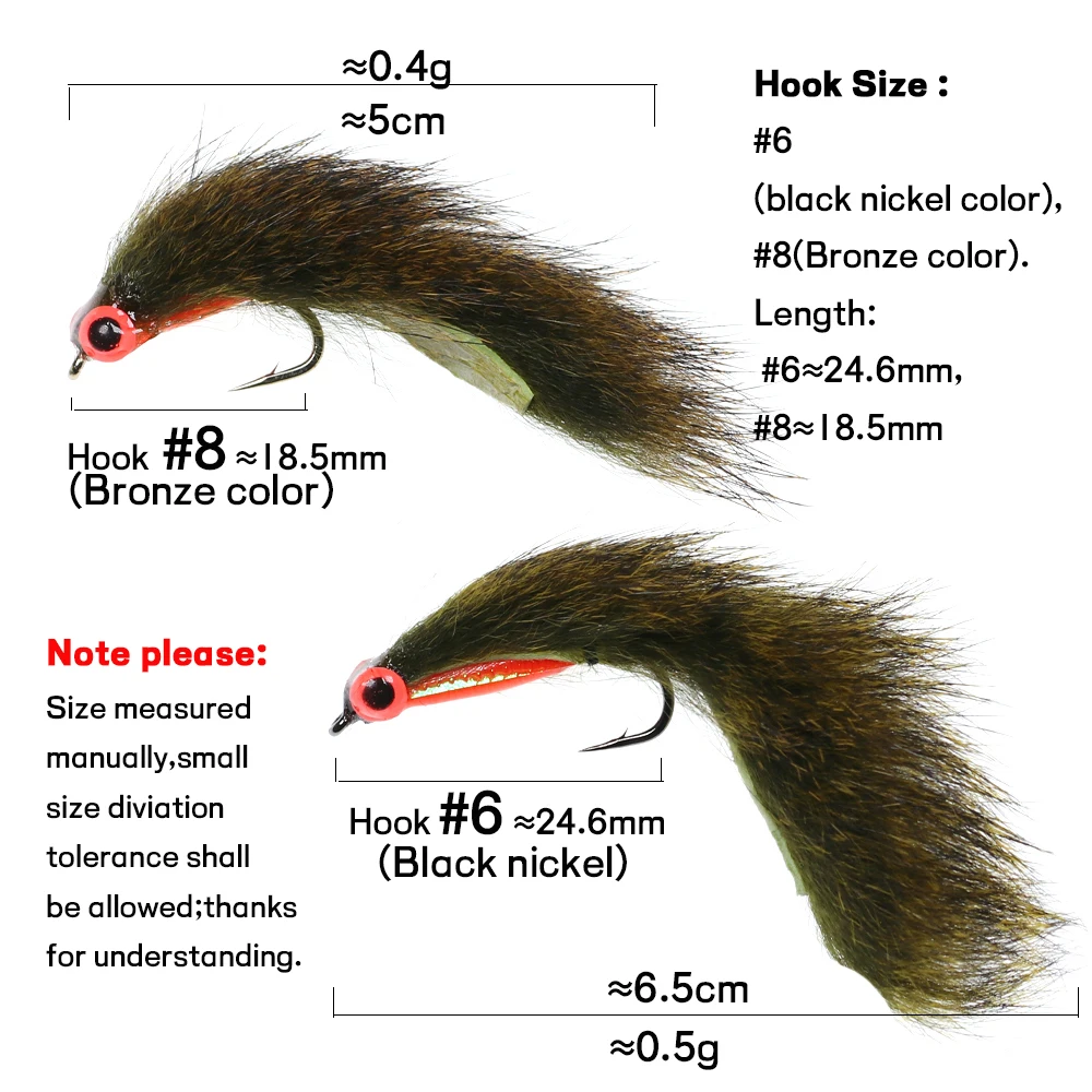 WIFREO 3/4PCS Squirrel Strip Zonker Fly Streamers Flies With UV Glow Eyes Trout Bass Fishing Fly Lure Baits