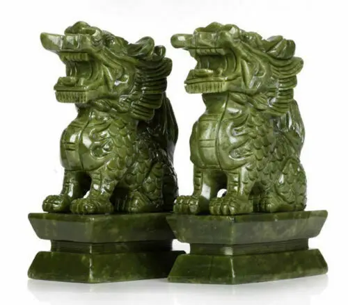 Imagem -02 - Jade Verde Esculpido Fengshui Kylin Qilin Chi-lin Besta 100 Natural China Par