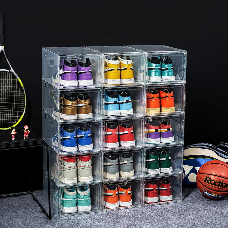 1PCS Clear Plastic Shoebox Sneakers Basketball Sports Shoes Storage Box Dustproof High-tops Organizer Combination Shoes Cabinets