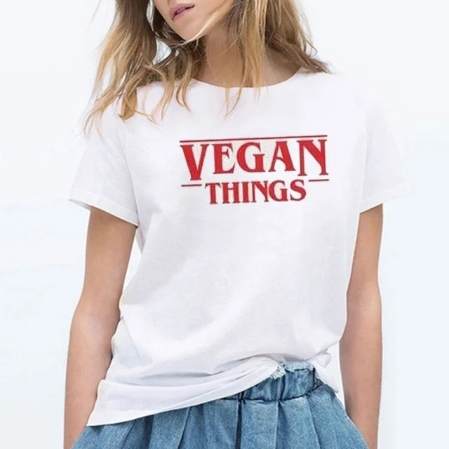 VEGAN THINGS Red Letter Print T-Shirt Funny Letter Print Tshirt for Women Men T Shirt Fashion Clothes Tees