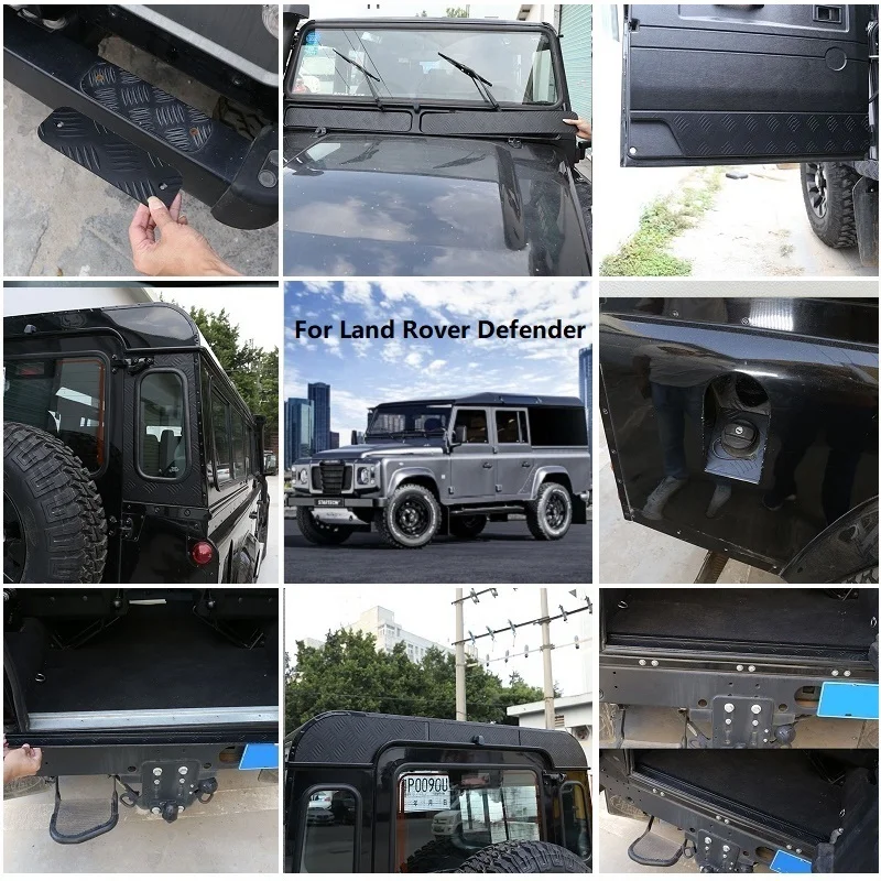 For Land Rover Defender 90 110 130 2004-18 Alloy Car Front Bumper Tailgate Roof Window Inner Door Fuel Tank Cap Hood Accessories