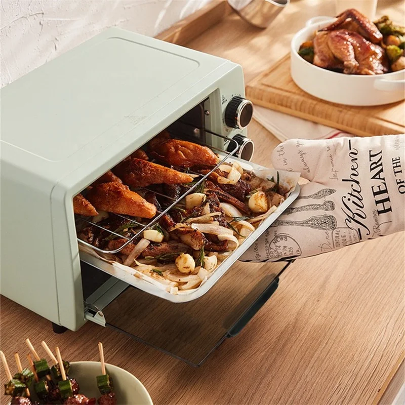 Oven Listrik Waktu 12L Multi-fungsi Baja Nirkarat Ter Kue Roti Mesin Pemanggang untuk Rumah 800W 220V KX10