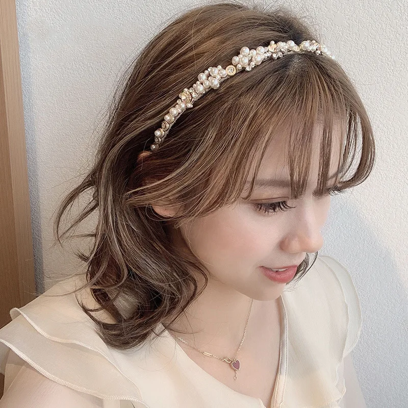 Vintage Full Pearl Thin Headbands Hair Hoops Retro Colorful Crystal Flower Pearl Water Drop Hair Accessories Headbands Wholesale