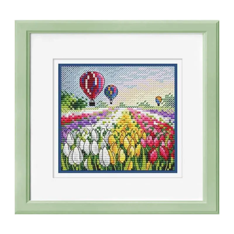 New Product Small Picture Fishxx Cross Stitch C1529 Hot Air Balloon Tulip Garden Precision Printing Handmade Kit