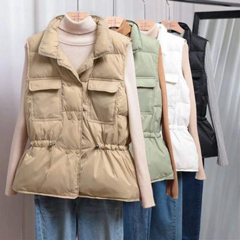 Women Down Vest Sleeveless Jacket Warm White Duck Down Jacket Plus Size White Black Fashion Autumn Winter Waistcoat