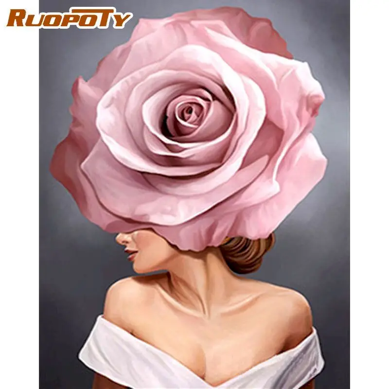 

RUOPOTY 60x75cm Frame DIY Paint By Numbers Kits Flower Girl Figure Oil Paints Home Wall Artcraft Decor Picture By Numbers Gift