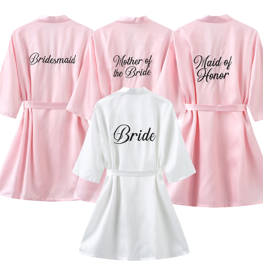 Bride Bridesmaid Wedding Robe Embroidery Kimono Bathrobe Gown Nightgown Casual Satin Short Women Sexy Nightwear Sleepwear