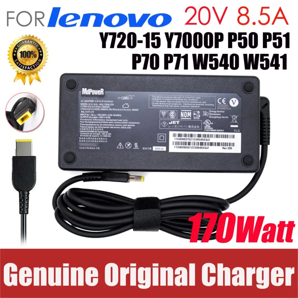 Original 20V 8.5A 170W AC Power Adapter for Lenovo Legion Y720-15 Y7000P P50 P51 P70 P71 W540 W541 Laptop Charger 45N0514