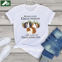 Funny Guinea Pigs T-Shirt Women Clothing Behind Every Great Person Are A Lot Of Guinea Pigs Graphic Unisex T-Shirt Oversize Tops