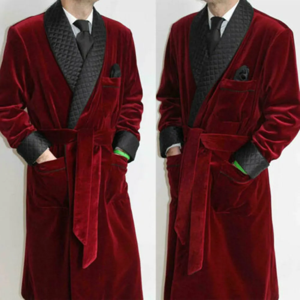 

Men Suits Long Overcoat Jackets Velvet Robe Evening Dressing Gown Coat Tailored High Quality Fashion Formal Wedding Causal Prom