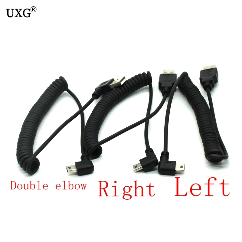 Cable retráctil de sincronización de datos, mini usb macho de 90 grados, ángulo recto a usb macho, resorte de ángulo recto, carga de 1m, nuevo