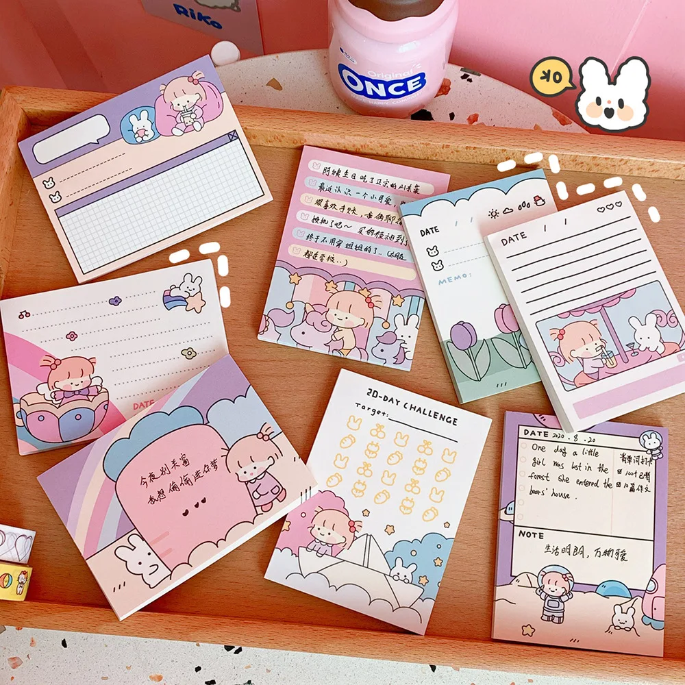 Japanese Kwaii Cartoon Creative Cute Girl Heart Note Pad Student Notepad Signature Student Convenience Sticker Ins Tag