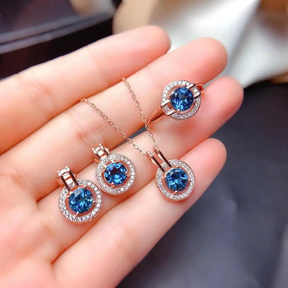 

Natural Blue Topaz 7Carats Natural Topaz Jewelry Sets Solid 925 Sterling Silver Gemstone Fine Jewelry Gift Sets