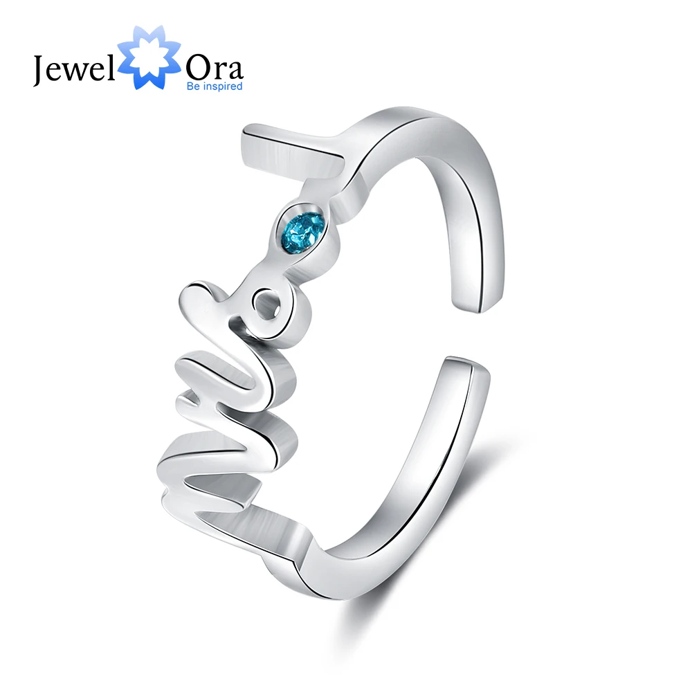 JewelOra 925 Sterling Silver Custom Name Rings for Women Personalized Birthstone Adjustable Open Silver Ring Mothers Day Gift