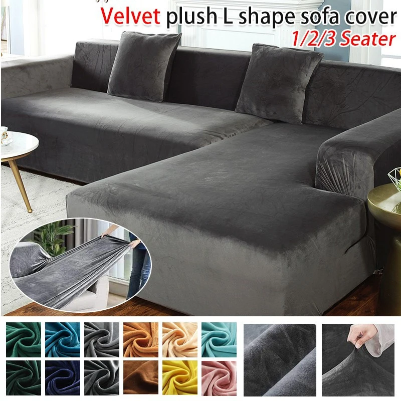 

Solid Color Elastic Sofa Cover for Living Room Sofa Towel Non Slip Strech Sofa Slipcover Thick Velvet Plush Corner Couch Cover