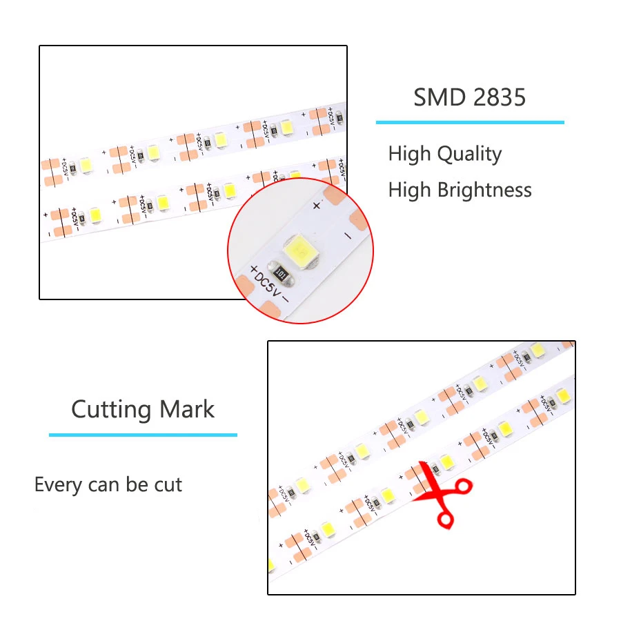 DC 5 V USB Dây Đèn Led Ánh Sáng Truyền Hình Máy Tính 2835 Không Chống Nước Ấm Băng Trắng Diode USB 5 V Volt dây Đèn Led Đèn Cho Tivi Đèn Nền Máy Tính