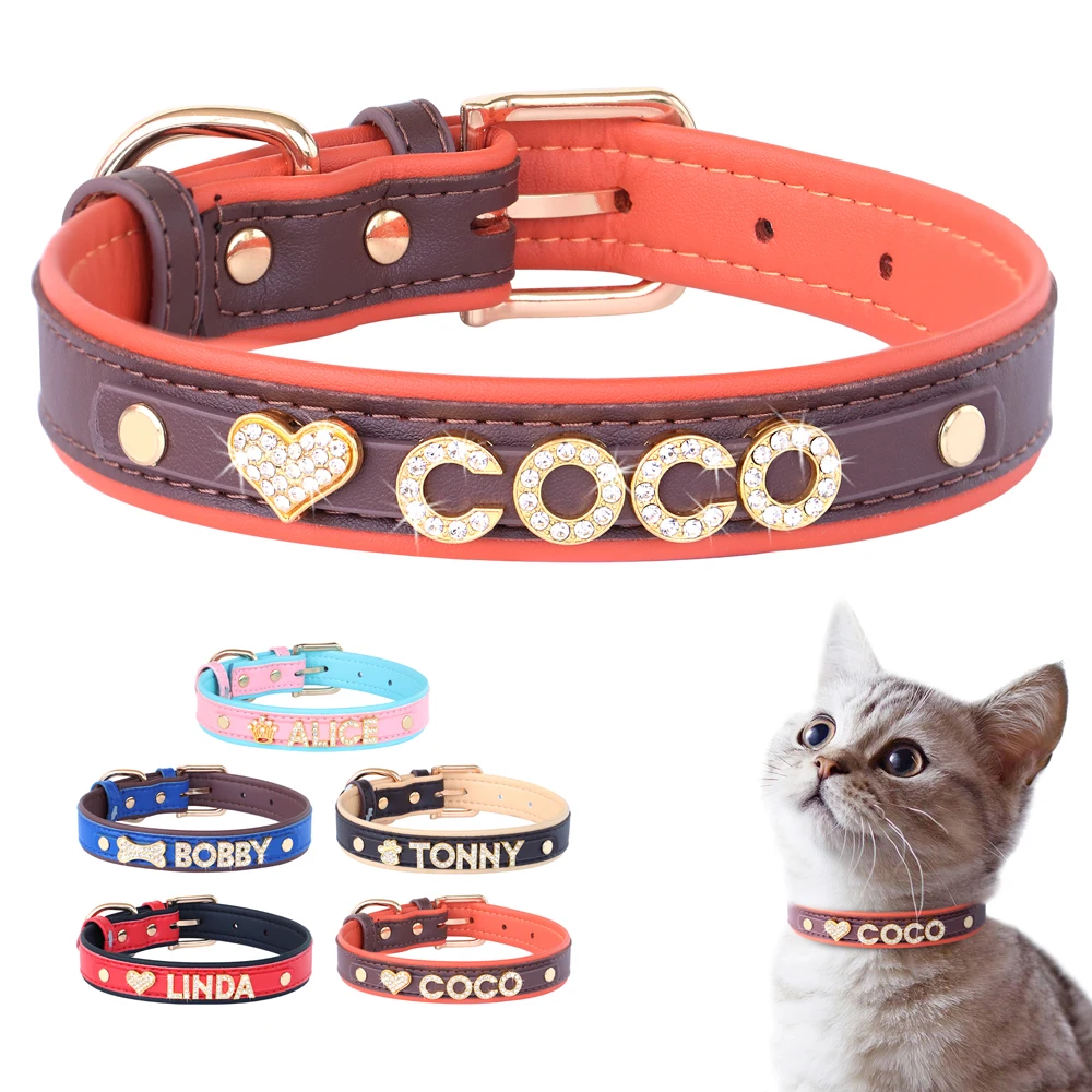 Personalized Cute Cat Collar Rhinestone Small Dog Puppy Collar Adjustable Pet Collars For Small Medium Dogs Cats Pet Accessories