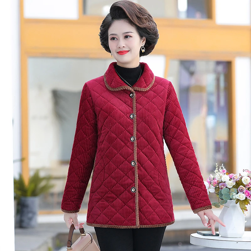 Fashion Women\'s Cotton Coat Lightweight Autumn Winter Coats Single-breasted Plus Velvet Jacket Tops