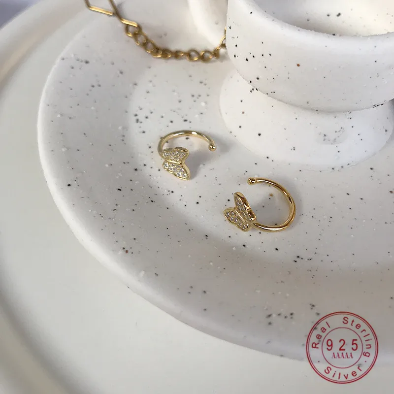 

925 Sterling Silver Exquisite Simple Butterfly Round Ear Bone Clip Women Classic Casual Korean Anniversary Gift Jewelry