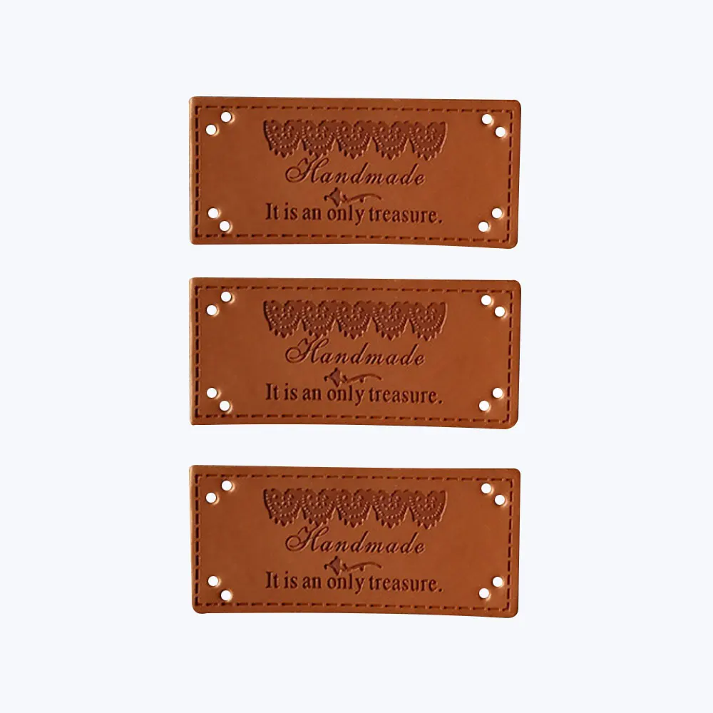 Hand Made With Lace Side Leather Labels Treasure Letters Handwork Sewing Tags For Shoes Jeans Brand Leather Craft Accessories